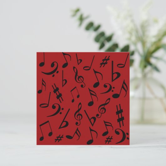 Musical Notes Invitation Red & Black Kaart (Staand voorkant)