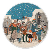 Musical Notes KerstCarolers Stars Village Keramische Knop (Voorkant)