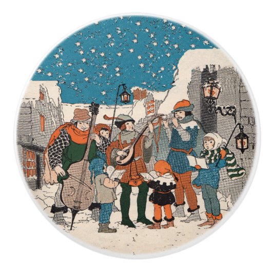 Musical Notes KerstCarolers Stars Village Keramische Knop (Voorkant)