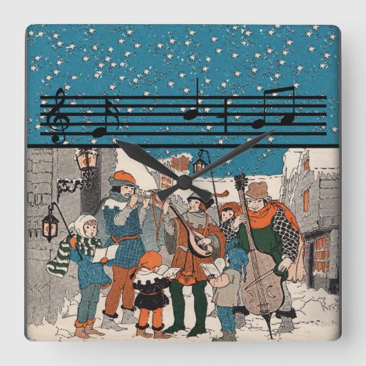 Musical Notes KerstCarolers Vierkante Klok (Voorkant)