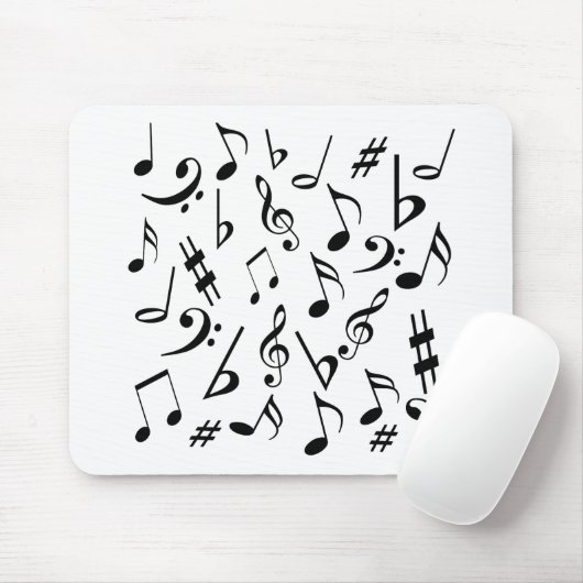 Musical Notes Mousepad - Black en White Muismat (Met muis)