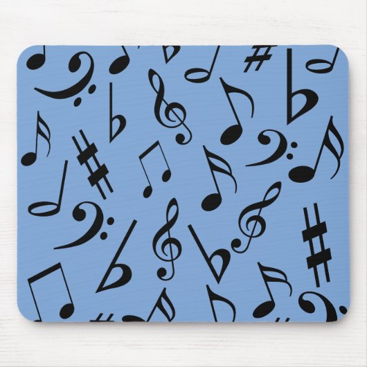 Musical Notes Mousepad - Sky Blue en Black Muismat (Voorkant)