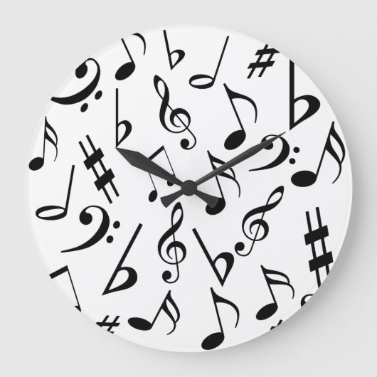 Musical Notes Music Clock :Zwart-wit Grote Klok (Voorkant)