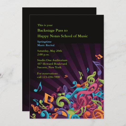 Musical Notes Overweging Uitnodiging (Voorkant / Achterkant)