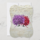Musical Notes Paars Red Heart Leaf Tree Wedding Kaart (Achterkant)