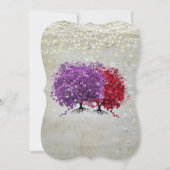 Musical Notes Paars Red Heart Leaf Tree Wedding Kaart (Achterkant)