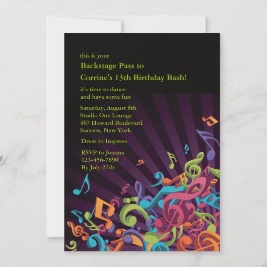 Musical Notes Party Invitation Kaart (Voorkant)