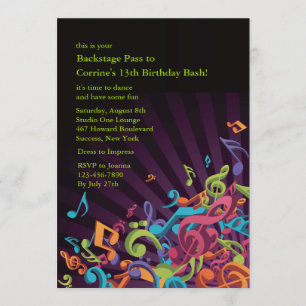 Musical Notes Party Invitation Kaart