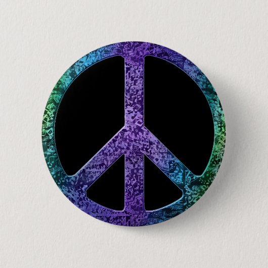 Musical Notes Pattern Peace Sign Ronde Button 5,7 Cm (Voorkant)