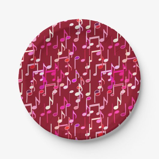 Musical Notes print - burgundy, multi Papieren Bordje (Voorkant)