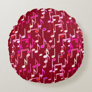 Musical Notes print - burgundy, multi Rond Kussen