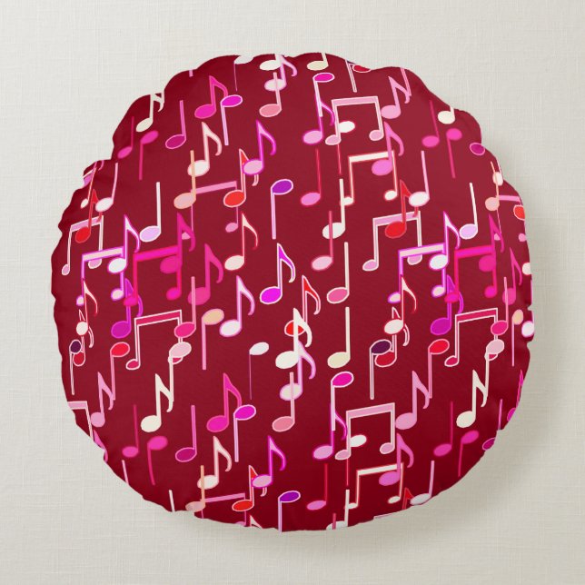 Musical Notes print - burgundy, multi Rond Kussen (Voorkant)
