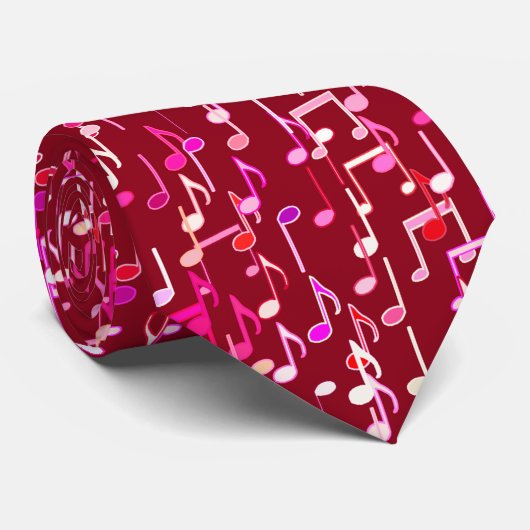Musical Notes print - burgundy, multi Stropdas (Opgerold)