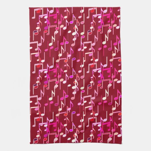 Musical Notes print - burgundy, multi Theedoek (Verticaal)