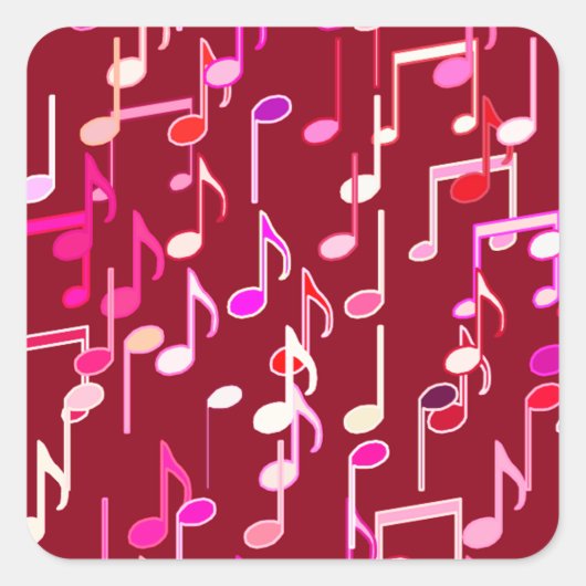 Musical Notes print - burgundy, multi Vierkante Sticker (Voorkant)