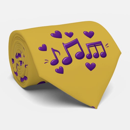 Musical Notes Purple and Gold Stropdas (Opgerold)