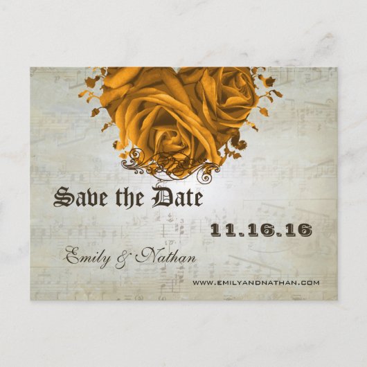 Musical Notes Silver and Gold Rozen Save the Date Aankondigingskaart (Voorkant)