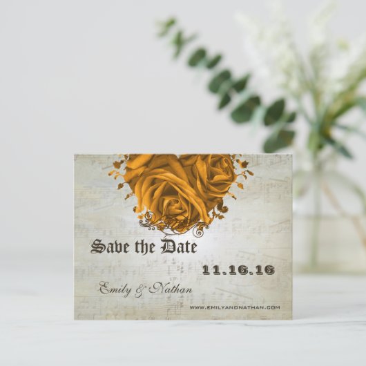 Musical Notes Silver and Gold Rozen Save the Date Aankondigingskaart (Staand voorkant)