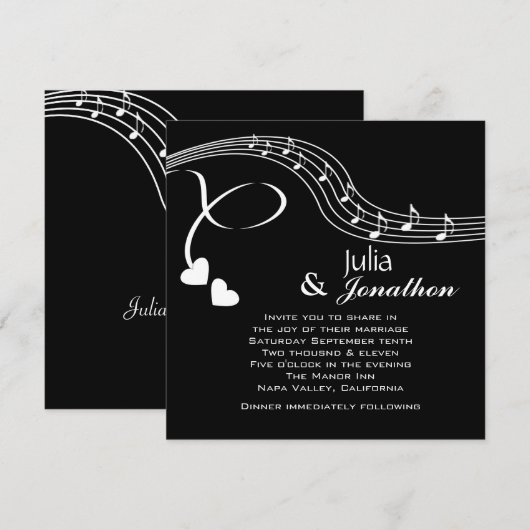 Musical Notes Wedding Invitation Kaart (Voorkant / Achterkant)