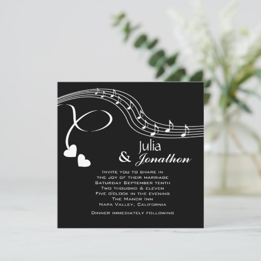 Musical Notes Wedding Invitation Kaart (Staand voorkant)