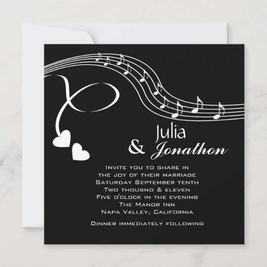 Musical Notes Wedding Invitation Kaart (Voorkant)
