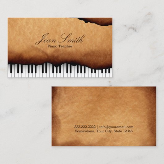 Musical  Old Paper Piano Teacher Visitekaartje (Voorkant / Achterkant)