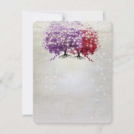 Musical Paars Red Heart Leaf Tree Dank je Bedankkaart (Achterkant)