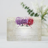 Musical Paars Red Heart Leaf Tree Weddenschap RSVP Kaartje (Staand voorkant)