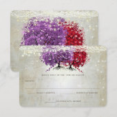 Musical Paars Red Heart Leaf Tree Weddenschap RSVP Kaartje (Voorkant / Achterkant)