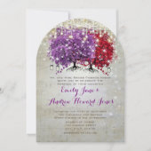 Musical Paars Red Heart Leaf Tree Wedding Kaart (Voorkant)