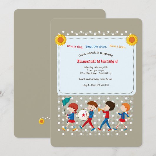 Musical Parade Birthday Uitnodiging (Voorkant / Achterkant)