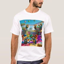 Musical Parrot Party T shirt voor mannen, vrouwen