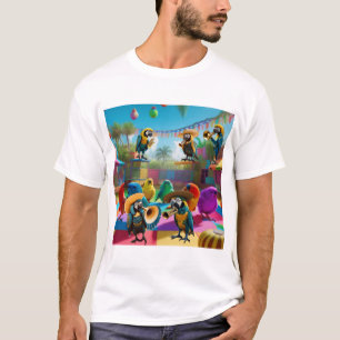 Musical Parrot Party T shirt voor mannen, vrouwen