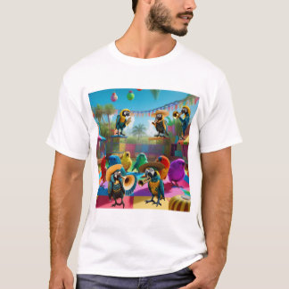 Musical Parrot Party T shirt voor mannen, vrouwen