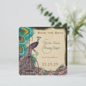 Musical Peacock Bird Cage Eggplant Save the Date (Staand voorkant)