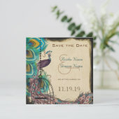 Musical Peacock Bird Cage Eggplant Save the Date (Staand voorkant)