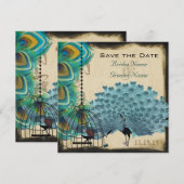 Musical Peacock Bird Cage Eggplant Save the Date (Voorkant / Achterkant)