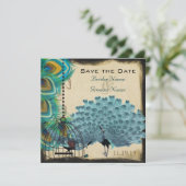Musical Peacock Bird Cage Eggplant Save the Date (Staand voorkant)
