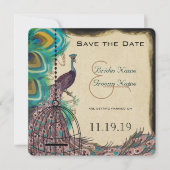 Musical Peacock Bird Cage Eggplant Save the Date (Voorkant)