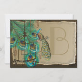 Musical Peacock Bird Cage Feather Burnt Parchment Kaart (Achterkant)