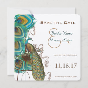 Musical Peacock Bird Cage Feather Save the Date