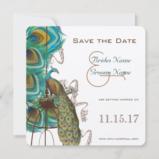 Musical Peacock Bird Cage Feather Save the Date (Voorkant)