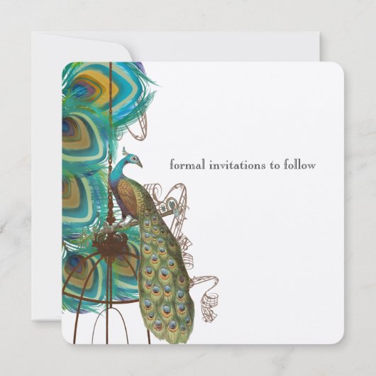 Musical Peacock Bird Cage Feather Save the Date (Achterkant)