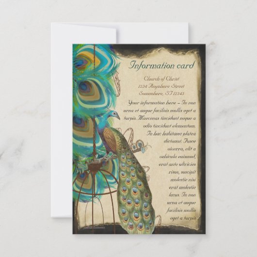 Musical Peacock Bird Cage Feather Wedding Invite Kaart (Voorkant)