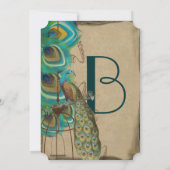 Musical Peacock Bird Cage Feather Wedding Invites Kaart (Achterkant)