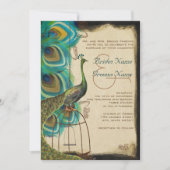 Musical Peacock Bird Cage Feather Wedding Invites Kaart (Voorkant)