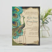 Musical Peacock Bird Cage Feather Wedding Invites Kaart (Staand voorkant)