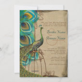Musical Peacock Bird Cage Feather Wedding Kaart (Voorkant)