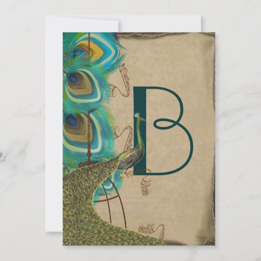 Musical Peacock Bird Cage Feather Wedding Kaart (Achterkant)