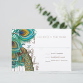 Musical Peacock Bird Cage Feather Wedding RSVP Kaartje (Staand voorkant)